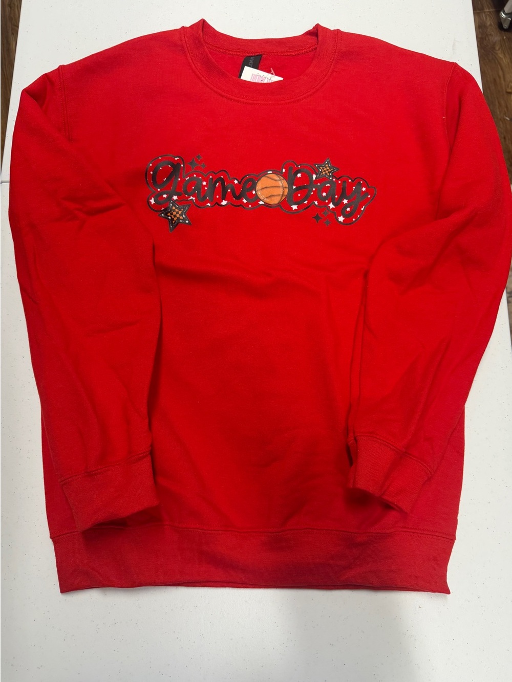 Gildan Red 'Game Day' Crewneck Sweatshirt with Basketball Accent